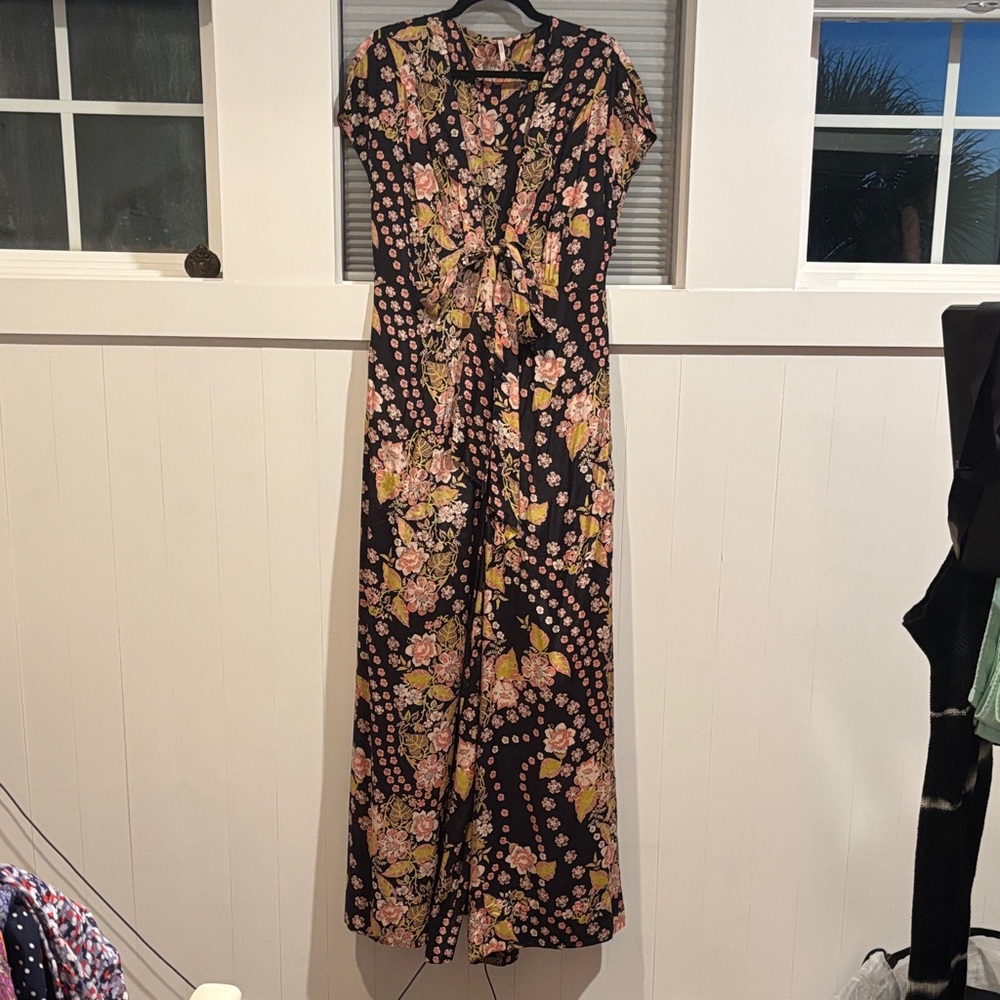 Free People Black and Pink Floral Jumpsuit